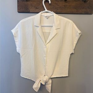 Reitmans White Cap Sleeve Tie Front Button Down Shirt XXS